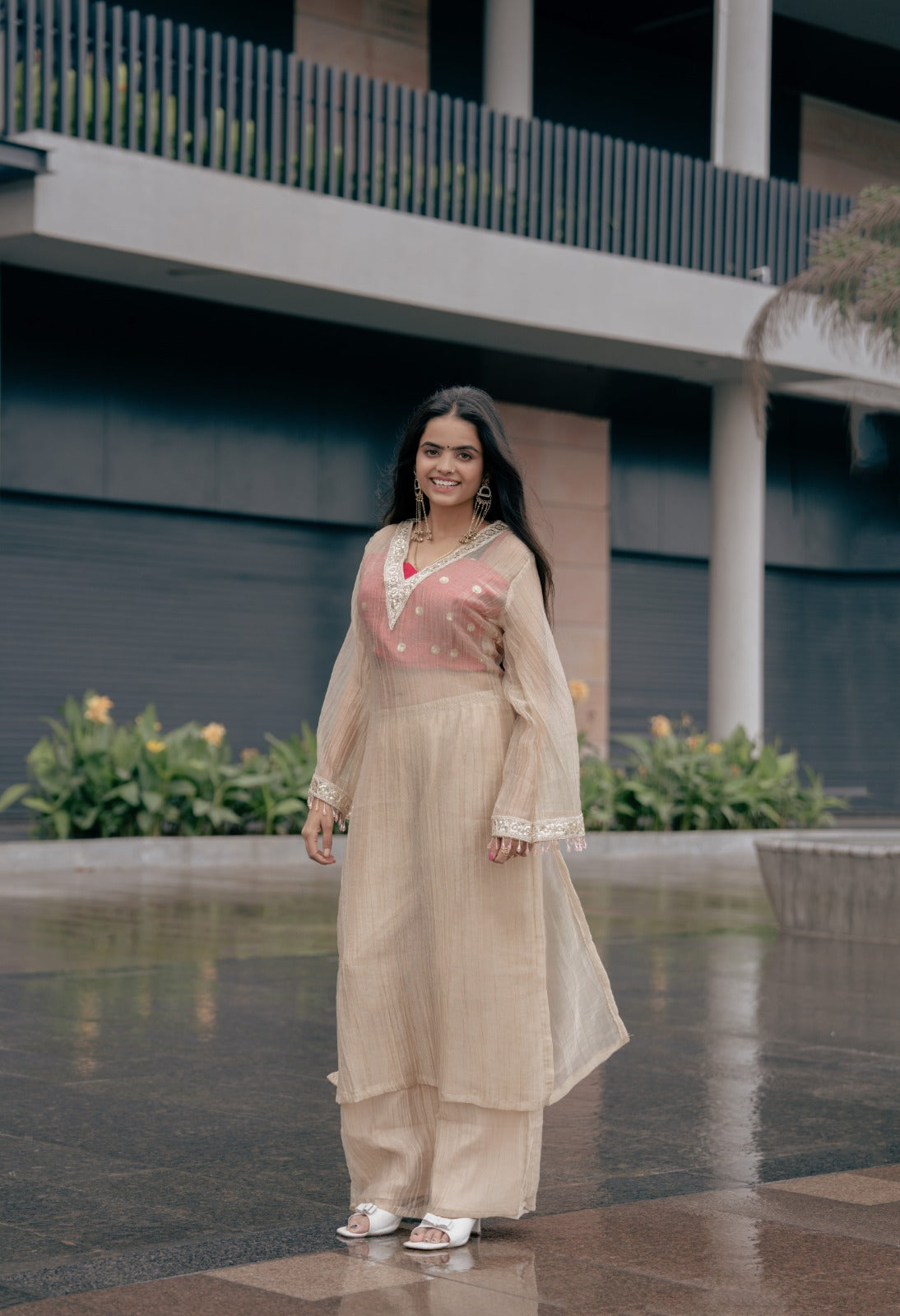 Elegant Peach Anarkali Set