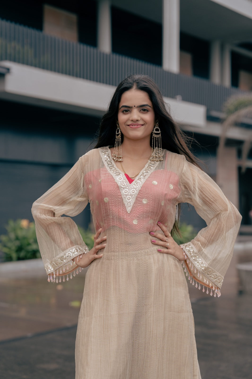 Elegant Peach Anarkali Set