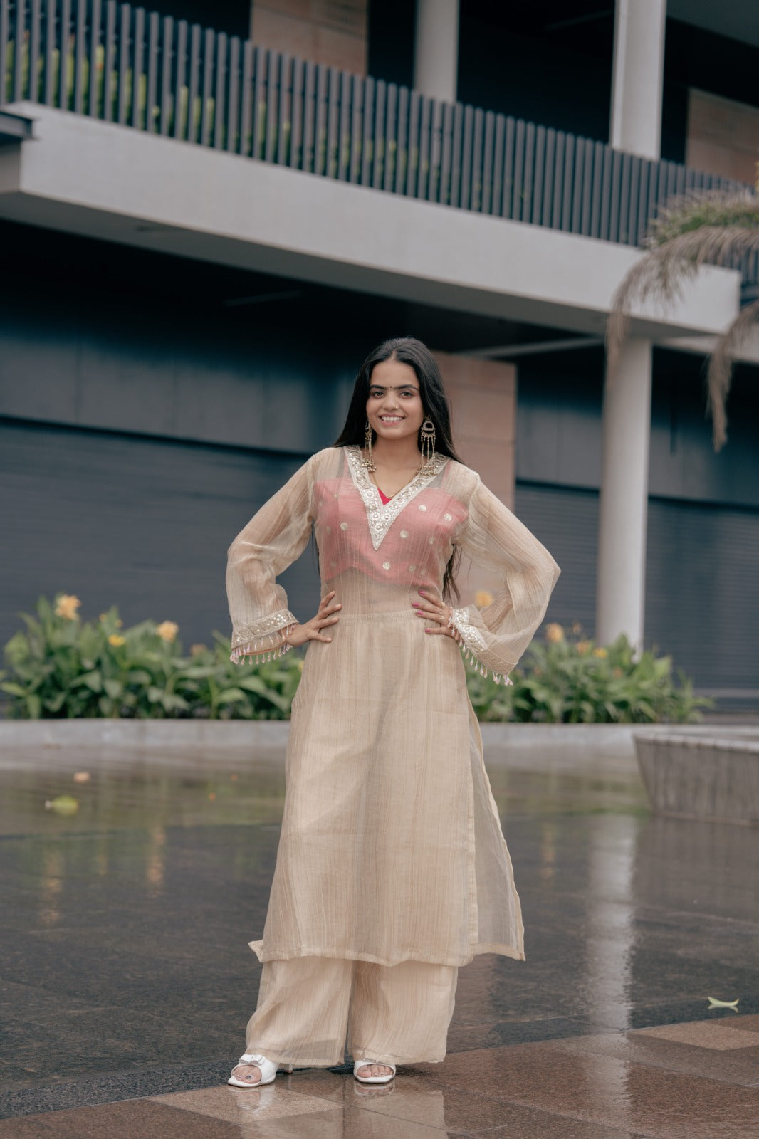 Elegant Peach Anarkali Set