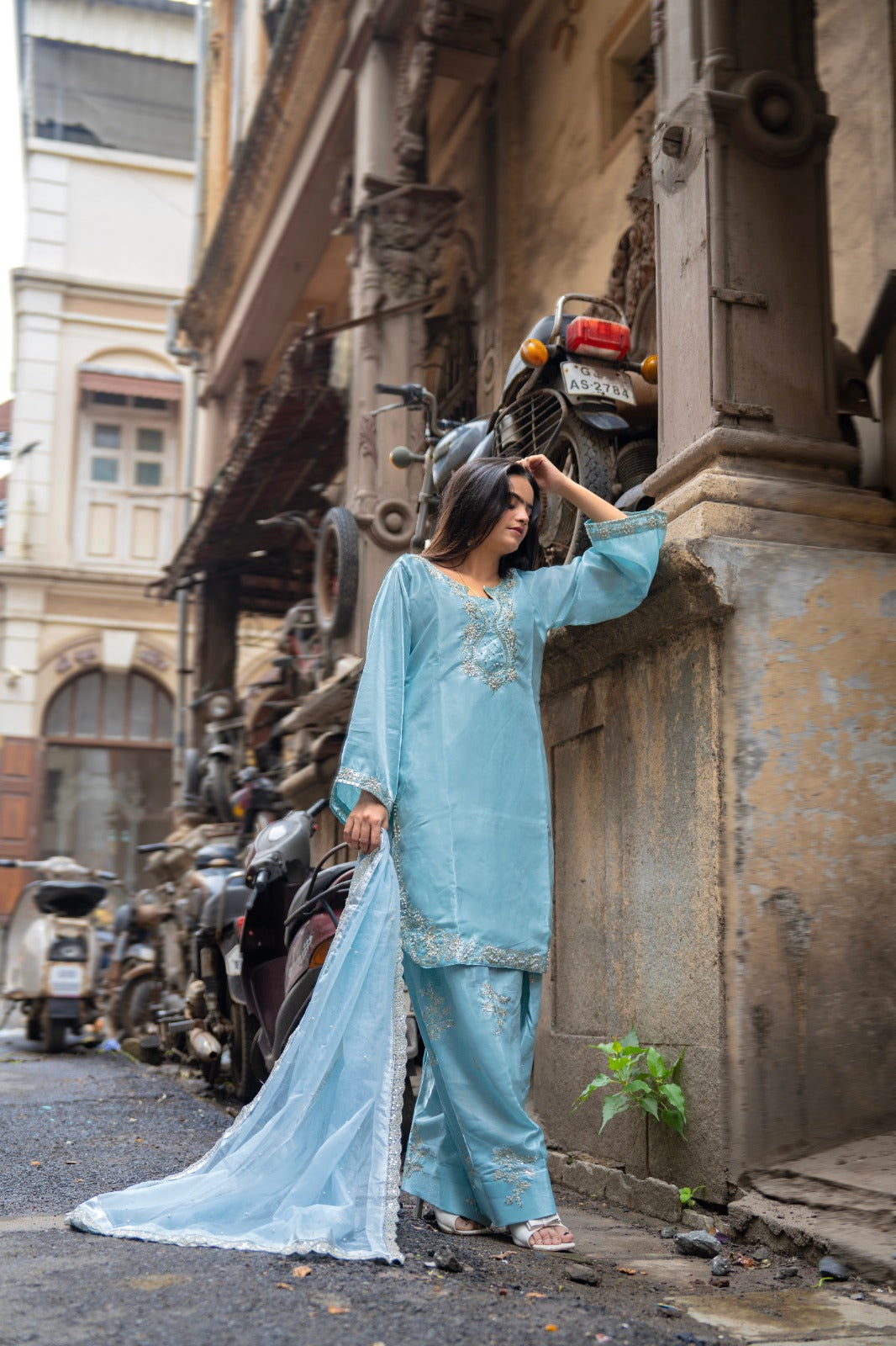 Sky Blue Embroidered Suit Set
