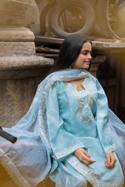 Sky Blue Embroidered Suit Set