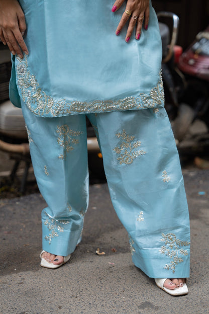 Sky Blue Embroidered Suit Set