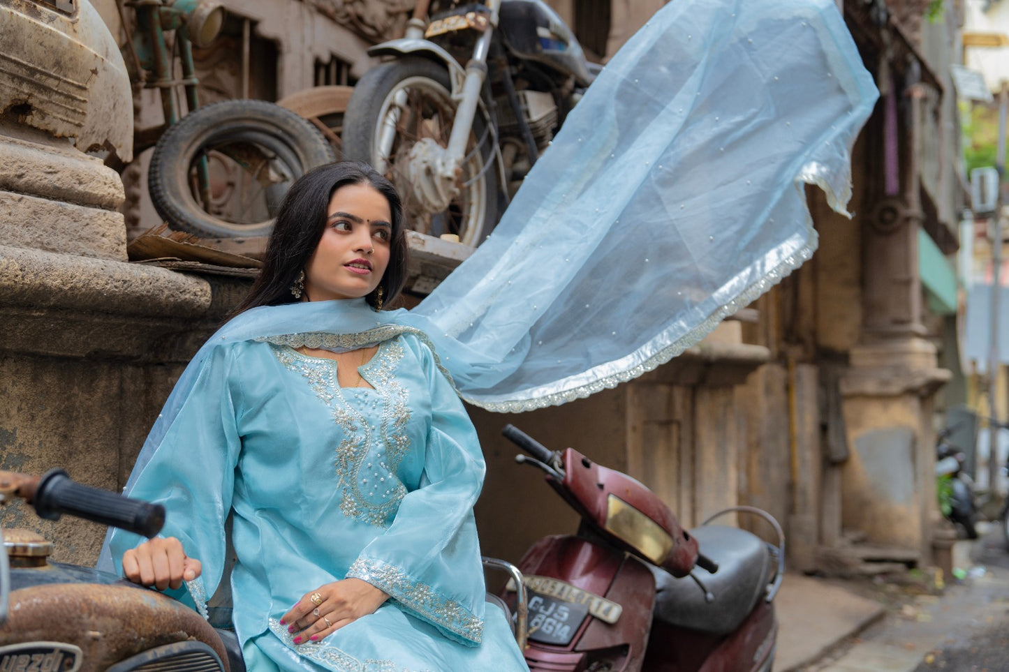 Sky Blue Embroidered Suit Set