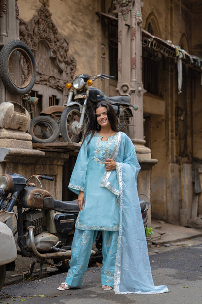 Sky Blue Embroidered Suit Set