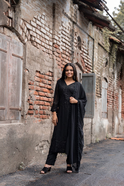 Black Embroidered Kurta Set