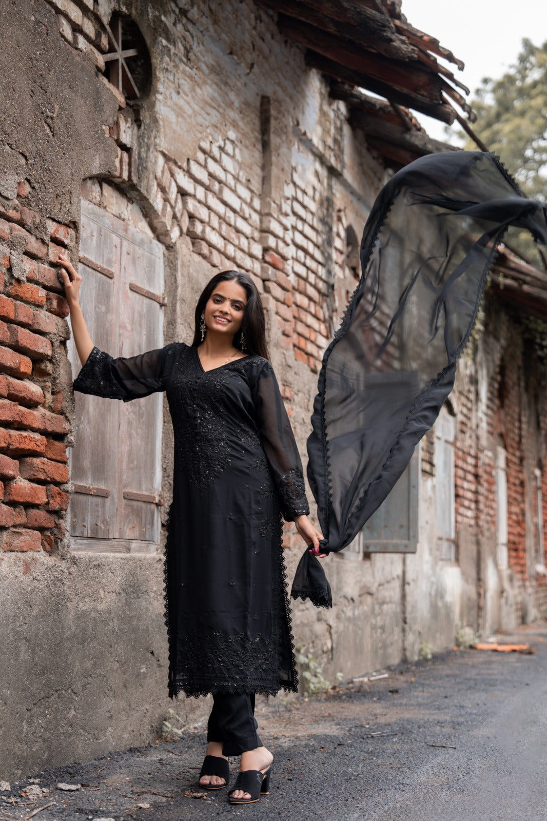 Black Embroidered Kurta Set