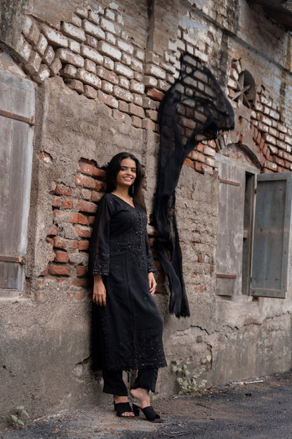 Black Embroidered Kurta Set