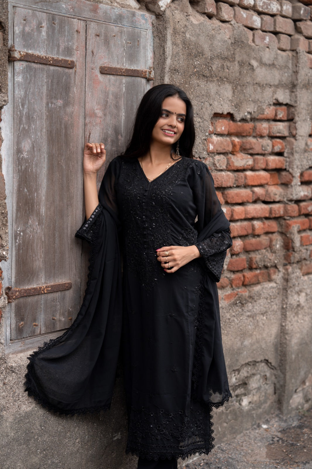 Black Embroidered Kurta Set