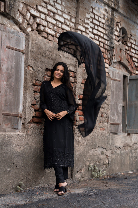 Black Embroidered Kurta Set