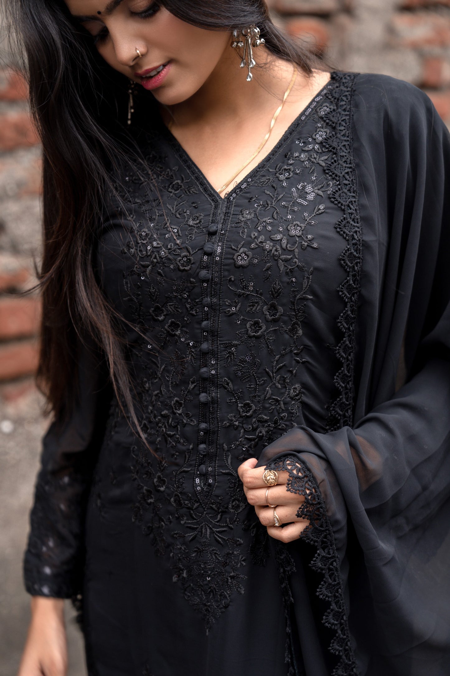 Black Embroidered Kurta Set