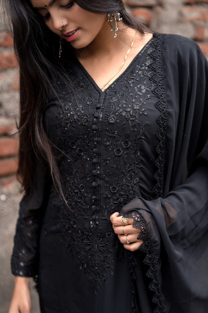 Black Embroidered Kurta Set